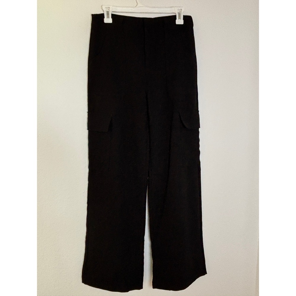 Hunter & Brown Black Wide Leg Cargo Utility Pants Womens Medium Textured Twill